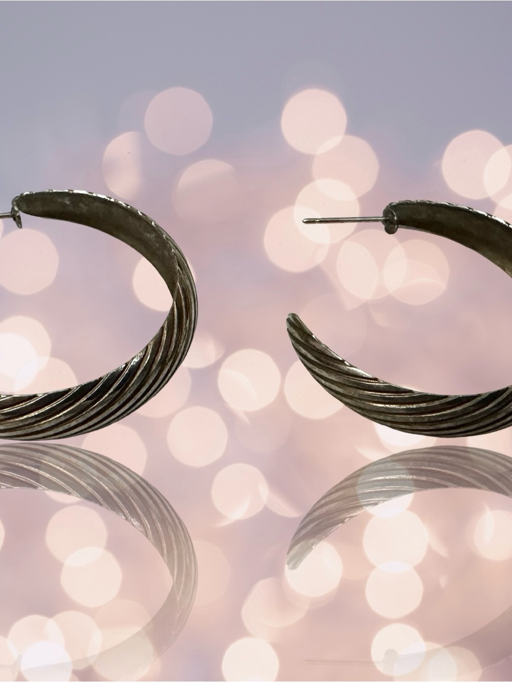 Unique Vintage Silver Twisted Hoop Earrings